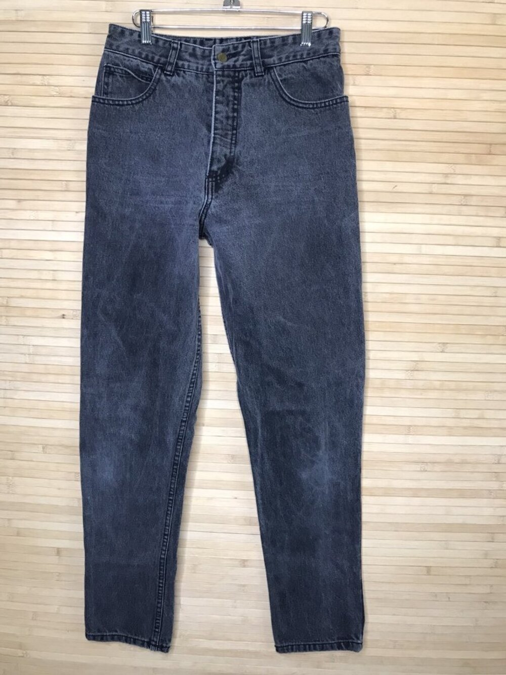 Vtg USA Made GUESS 13” High Rise Tapered Jeans Washed Out Black 27x30 y2k